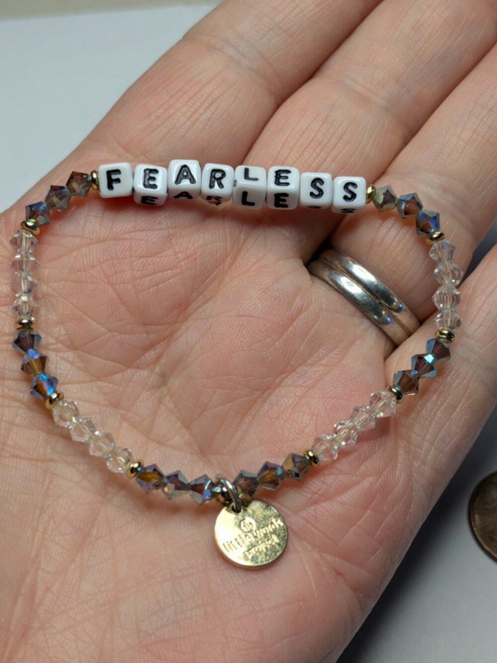 Little Words Project “Fearless” Crystal Beaded Stretch Bracelet